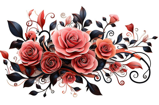 Rose, hand made beautiful roses illustration, background, real natural colors isolated on PNG Background. Generative Ai.