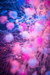 Fototapeta na wymiar Fireworks with a bokeh background at New Year's celebrations.