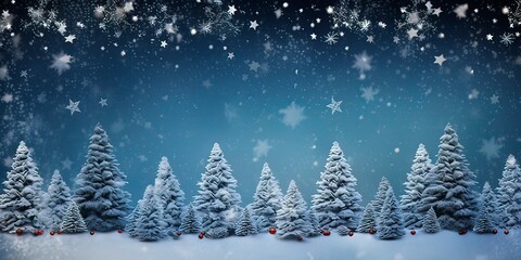 Obraz premium Christmas holiday trees. Border snow background. Snowflakes