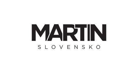 Martin in the Slovakia emblem. The design features a geometric style, vector illustration with bold typography in a modern font. The graphic slogan lettering.