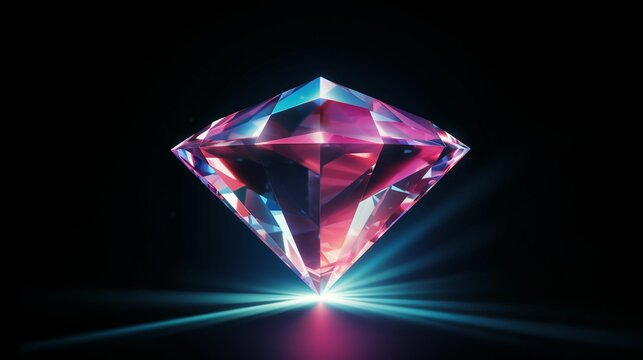 AI illustration of a pink diamond sparkling on a black background