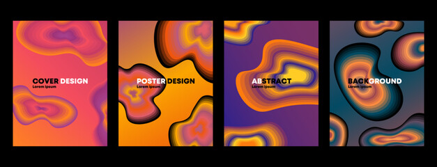 set of abstract posters with waves and colorful gradients. Futuristic-style cover template for social media, poster design, magazine, book cover, cover artwork, background, wallpaper, and others
