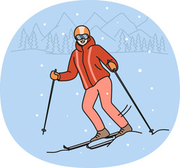 Smiling woman skiing on hill