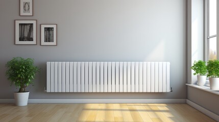 Heater radiator on house floor and wall background, Heating home - obrazy, fototapety, plakaty