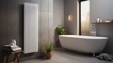 Heater radiator in a modern bathroom background, Heating home