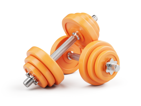 Pair of gym dumbbells isolated on white background