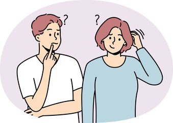 Man and woman feel confused look for solution