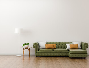 3d rendering interior wall mockup with leather sofa on warm living room