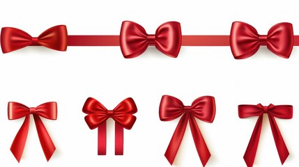set of red bows and a white background