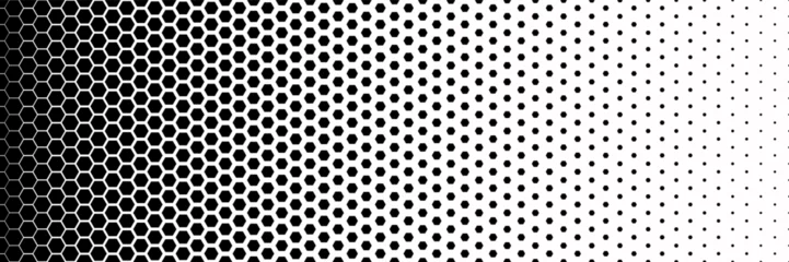 Fotobehang Horizontal gradient of black and white hexagon halftone texture vector illustration black and white dot background © Chanon