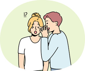 Man whisper secret information to shocked woman