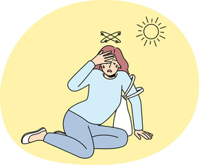 Unhealthy woman suffer from heatstroke outside