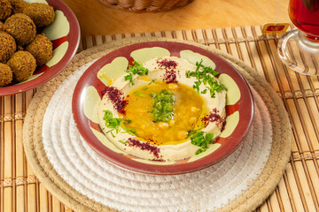 Hummus plate, an Arabic breakfast dish