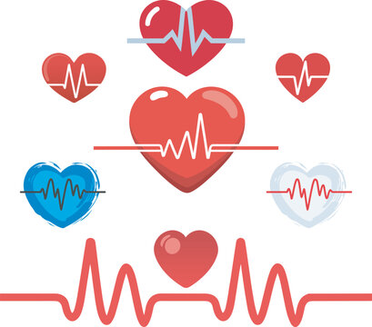 Ekg love and heart design illustrations isolated on a white background