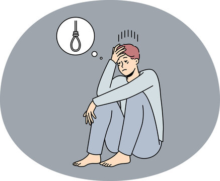 depressed man sitting, thought bubble, suicide clip art preview