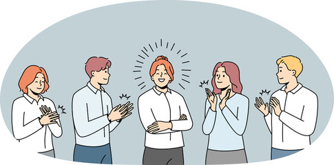 Happy employee applaud to successful leader