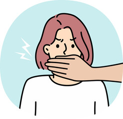 Hands cover woman mouth