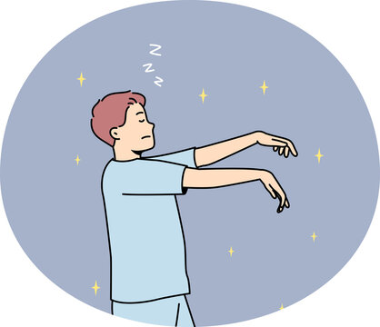 Man in pajama sleepwalking