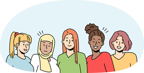 Multiracial women posing together