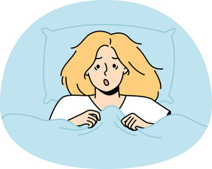 Girl woke up in horror after nightmare in dream.