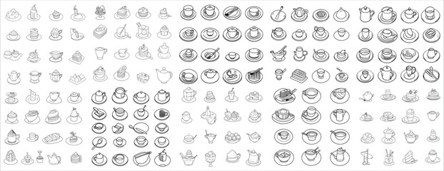 Restaurant line icons set, Plate icons set, tableware icon Collection, Washing dishes icons