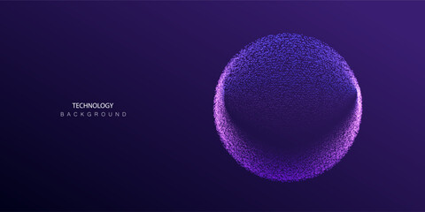Technology ai particles banner. Dots cosmos big data neon background. Artificial Intelligence futuristic circles connect design. - 676783548