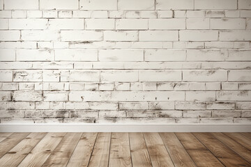 Fototapeta premium White painted brick interior wall and wooden floor. 