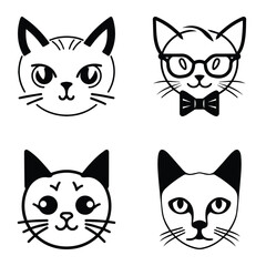 Cats3 Flat Icon Set Isolated On White Background
