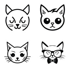 Cats3 Flat Icon Set Isolated On White Background
