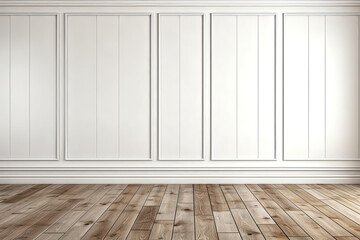 White panel interior wall and wooden floor insert product. 