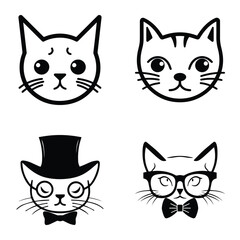 Obraz premium Cats3 Flat Icon Set Isolated On White Background