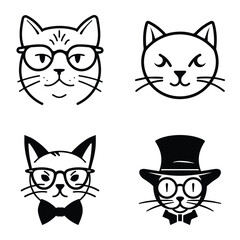 Cats3 Flat Icon Set Isolated On White Background