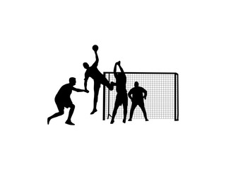 Man handball player silhouettes. Set of handball players silhouette in various poses. Handball player isolated on white background.