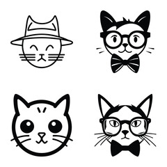 Obraz premium Cats3 Flat Icon Set Isolated On White Background