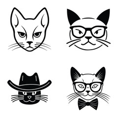 Cats3 Flat Icon Set Isolated On White Background