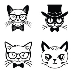 Obraz premium Cats3 Flat Icon Set Isolated On White Background