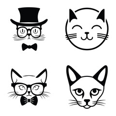 Obraz premium Cats3 Flat Icon Set Isolated On White Background