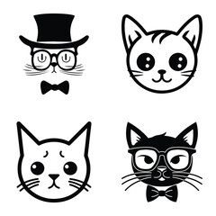 Cats3 Flat Icon Set Isolated On White Background