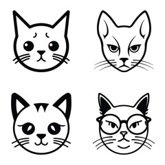 Cats3 Flat Icon Set Isolated On White Background