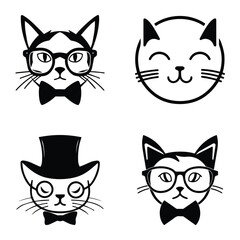 Obraz premium Cats3 Flat Icon Set Isolated On White Background
