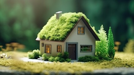 Fototapeta na wymiar eco-friendly house made up with green grass, real estate concept background