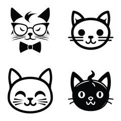 Cats3 Flat Icon Set Isolated On White Background
