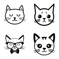 Obraz premium Cats3 Flat Icon Set Isolated On White Background