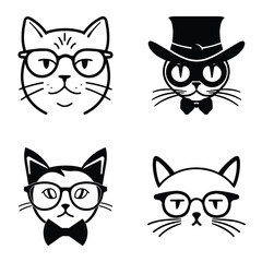 Obraz premium Cats3 Flat Icon Set Isolated On White Background