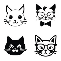 Obraz premium Cats3 Flat Icon Set Isolated On White Background