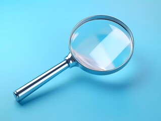 Close up Single Magnifying Glass on blue background
