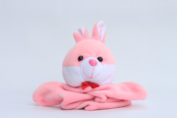 Soft hand puppet toy on a white background. Puppet show concept.