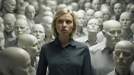 Obraz premium Individuality confronting conformity in stark contrast