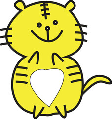 yellow cute tiger with heart