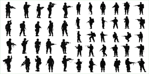 Fotobehang Soldier silhouette icon set, Soldier and army force silhouette collection © Creative_Design